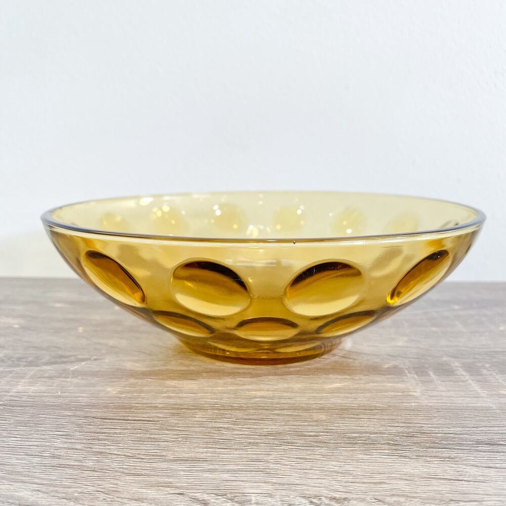 Vintage Amber Glass Bowl 9” MCM Mid Century Modern Retro Bubble Oval Design